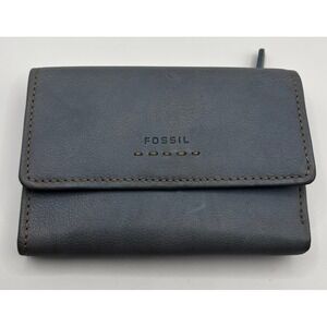 Fossil Genuine Leather Flap Clutch Wallet Blue Boho